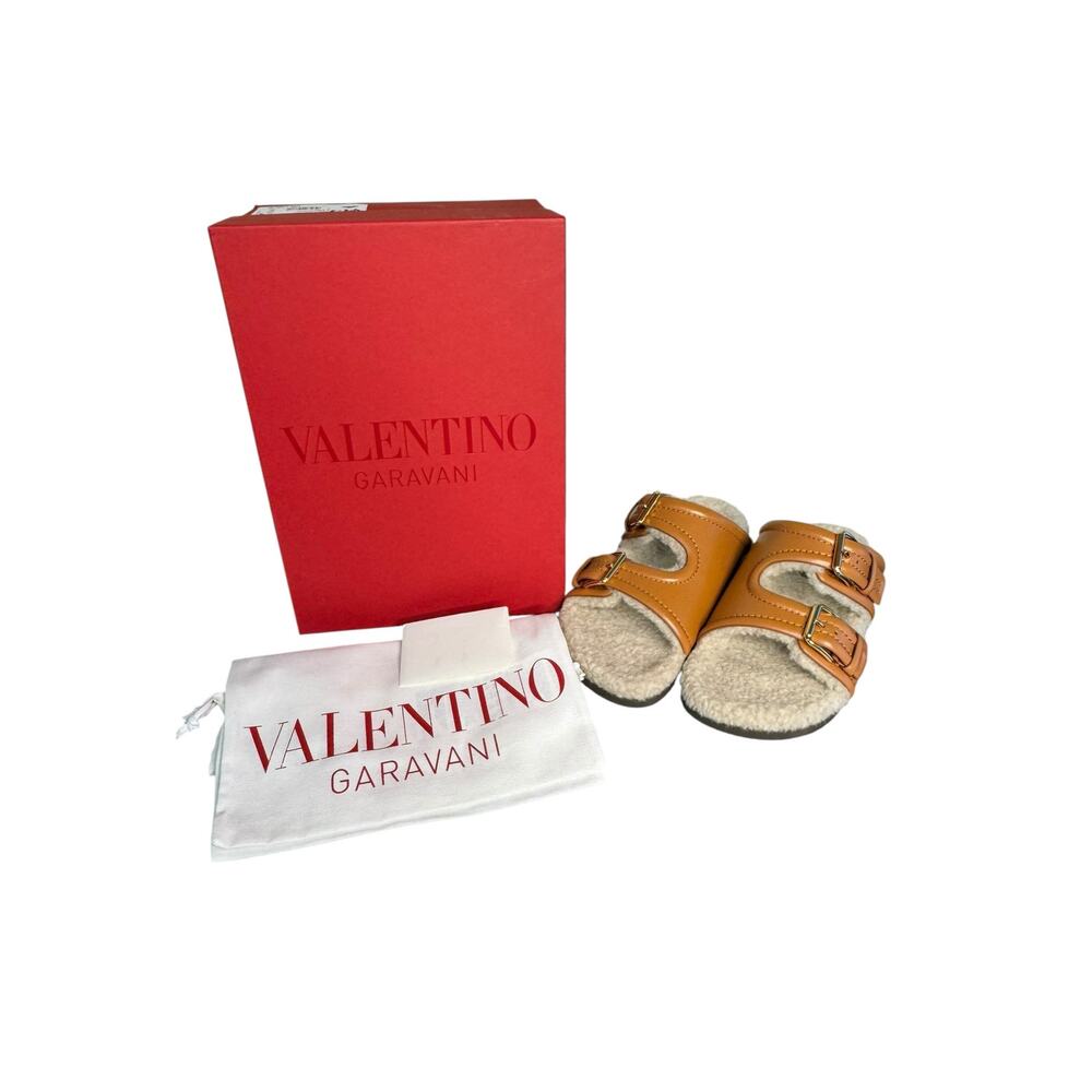 Valentino NIB Fussfriend Shearling Lined Leather Sandals in Brown Size 39.5 - Picture 5 of 14